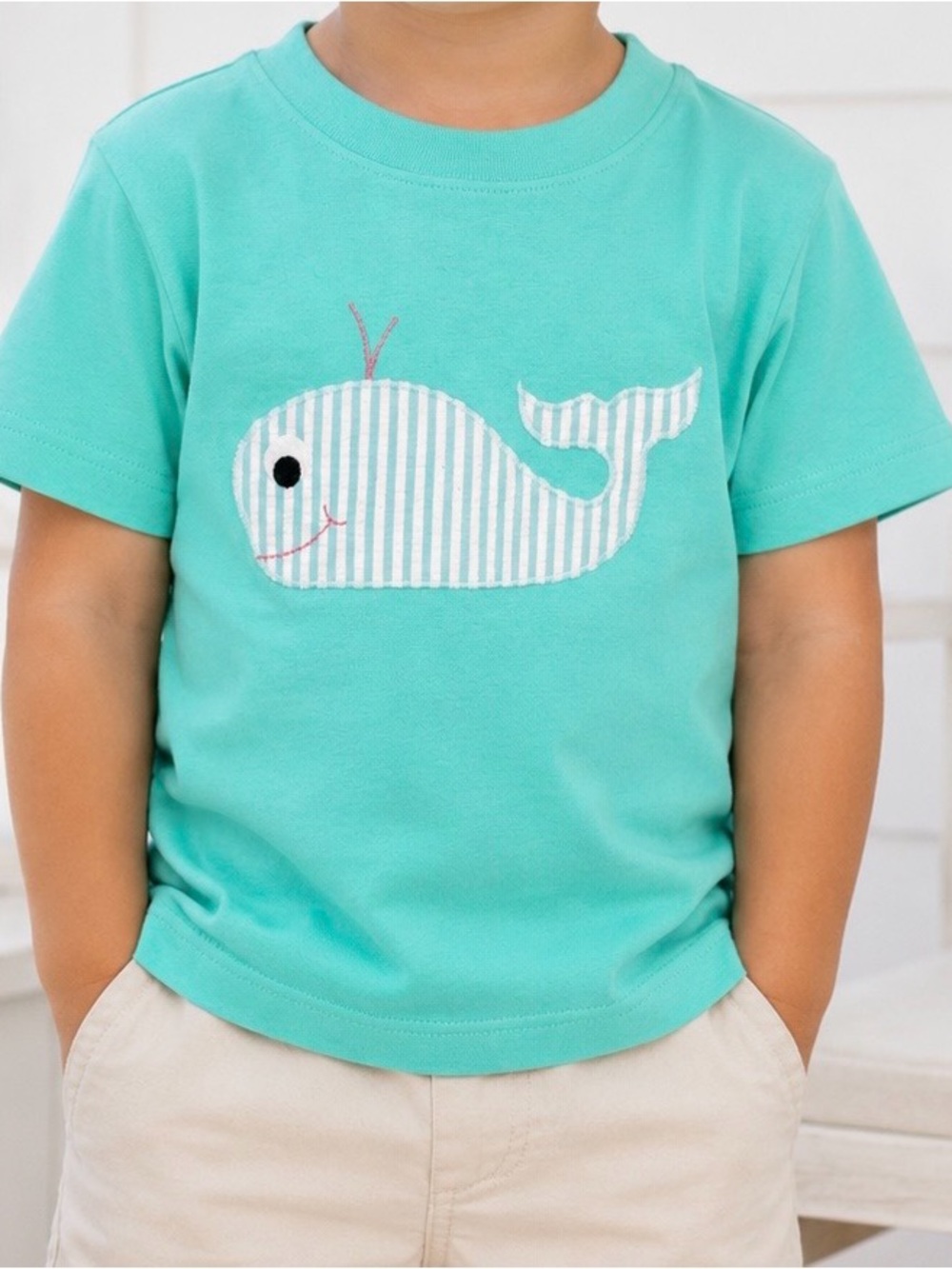 Kelly’s Kids Size 2 Boys Seersucker Whale Applique Mint Green Toddler Tee Shirt